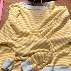 Free People Yellow and White Striped Women's Sweater